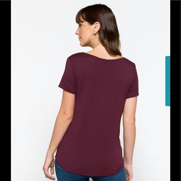 EMORY Park Dulce dark purple short sleeved knit top, size S - Picture 2 of 10